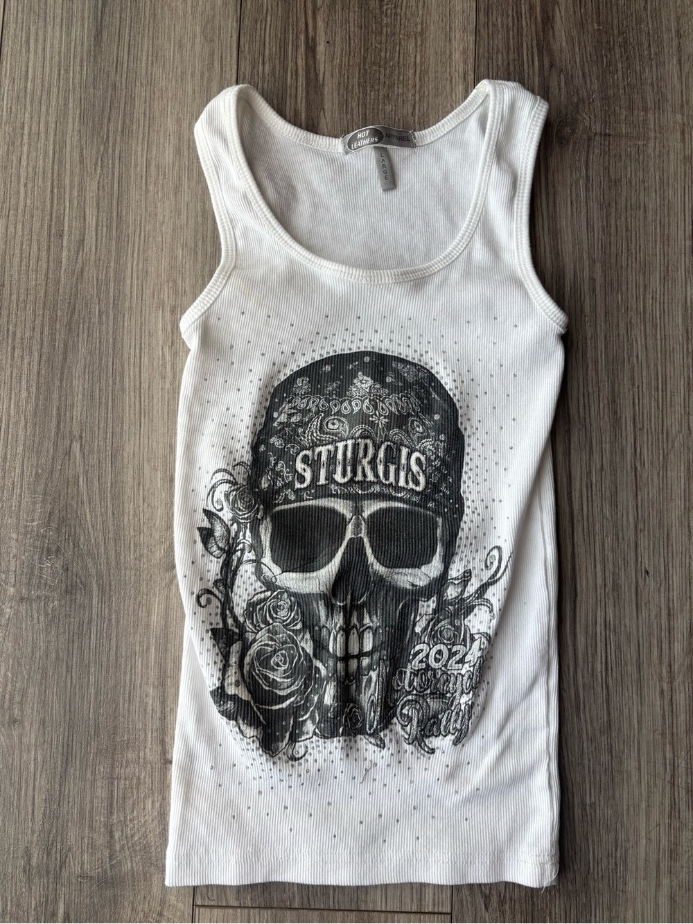Sturgis Graphic White Ribbed Tank Top by Hot Leathers